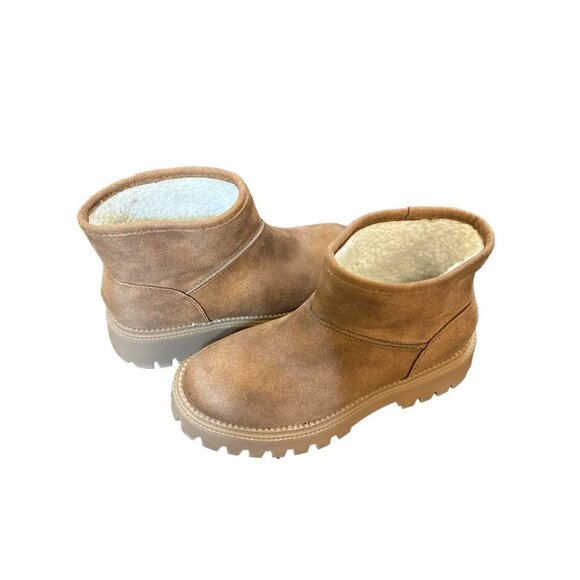 NWT DV By Dolce Vita Lonny‎ Boot Tan Chunky Heel Sherpa Lining Lug Sole Size 6.5 - Picture 2 of 12